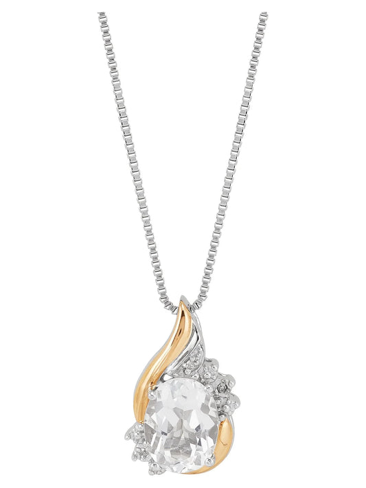 Genuine White Topaz Diamond Accent Necklace in Sterling Silver and 10Kt Yellow Gold,18"